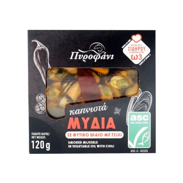 Pyrofani Smoked Mussels with Chili, 120g
