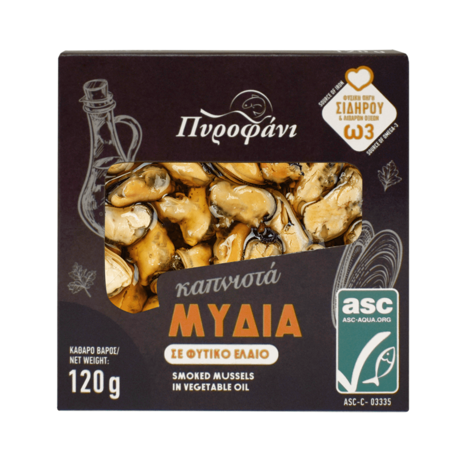 Pyrofani Smoked Mussels in Vegetable Oil, 120g