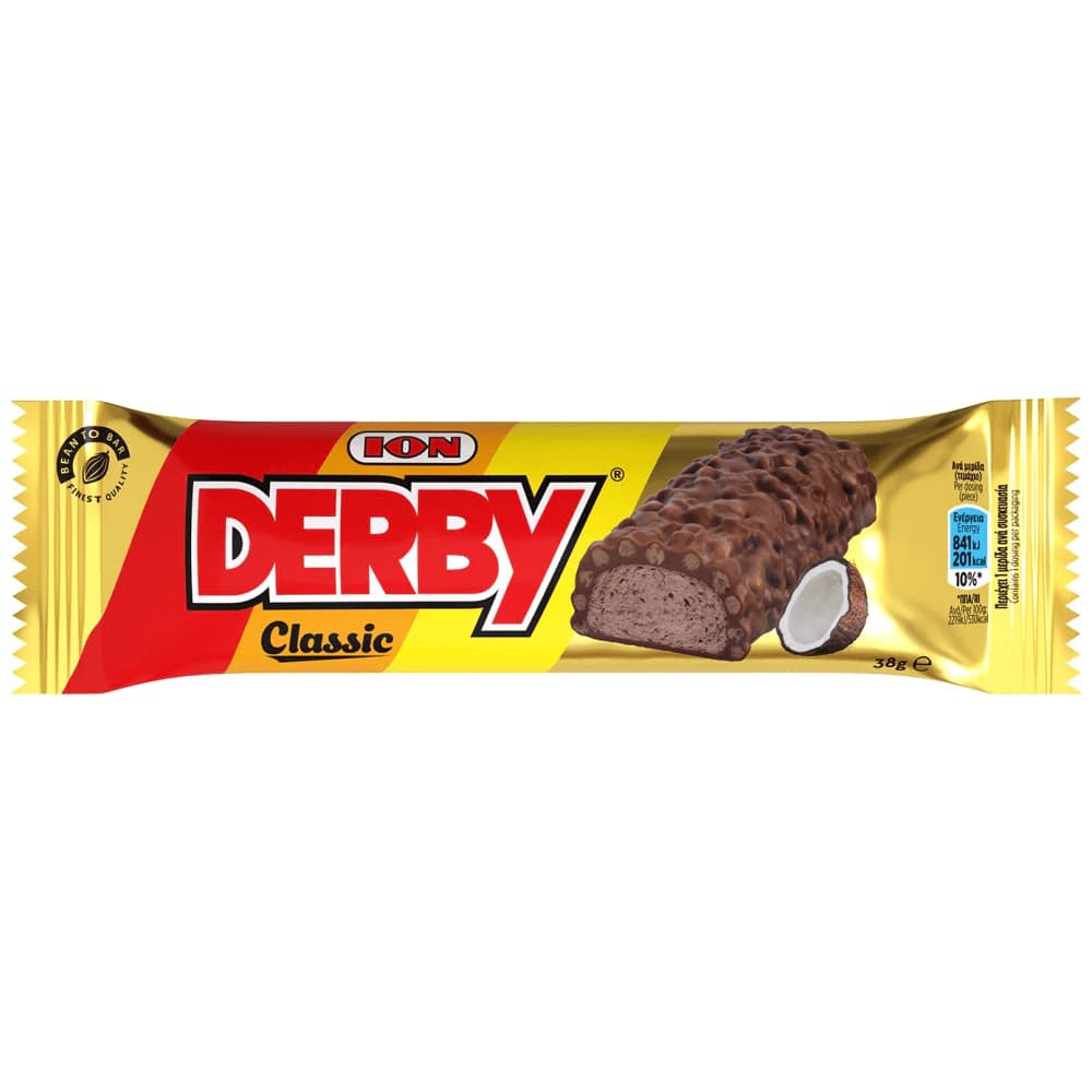 ION Derby Milk Chocolate with Rice & Coconut, 38g